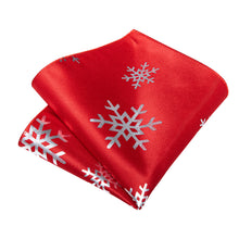 Christmas Red Solid Silver Snowflake Men's Tie Handkerchief Cufflinks Clip Set