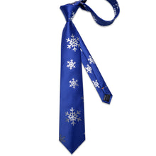 Christmas Blue Solid Silver Snowflake Men's Tie Pocket Square Cufflinks Set