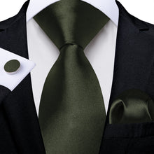 Dark Green Solid Men's Tie Handkerchief Cufflinks Set