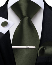 Dark Green Solid Men's Tie Handkerchief Cufflinks Clip Set