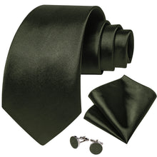 Dark Green Solid Men's Tie Handkerchief Cufflinks Set