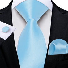 Sky Blue Solid Men's Tie Handkerchief Cufflinks Set