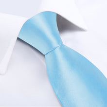 Sky Blue Solid Men's Tie Handkerchief Cufflinks Clip Set