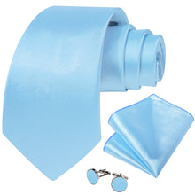 Sky Blue Solid Men's Tie Handkerchief Cufflinks Set