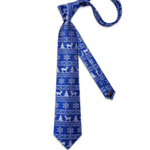 Christmas Blue Solid White Snowflake Elk Tree Men's Tie Handkerchief Cufflinks Clip Set