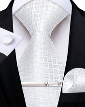 White Striped Men's Tie Handkerchief Cufflinks Clip Set