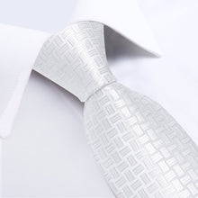 White Striped Men's Tie Handkerchief Cufflinks Clip Set