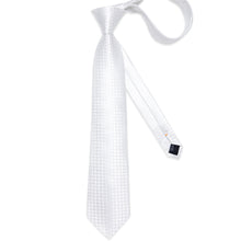 White Striped Men's Silk Tie Handkerchief Cufflinks Set