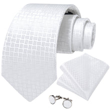 White Striped Men's Silk Tie Handkerchief Cufflinks Set