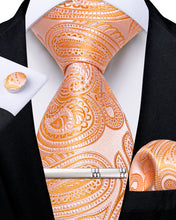 silk mens floral orange tie pocket square cufflinks set