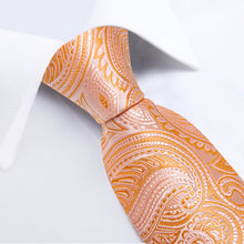 Orange Paisley Men's Tie Handkerchief Cufflinks Clip Set