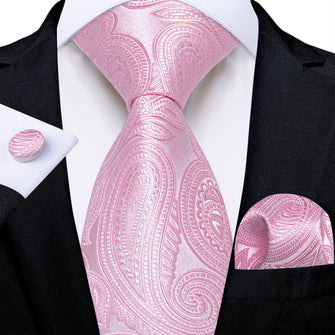 Pink Paisley Men's Tie Pocket Square Cufflinks Set