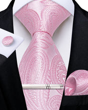 Pink Paisley Men's Tie Handkerchief Cufflinks Clip Set