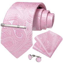 Pink Paisley Men's Tie Handkerchief Cufflinks Clip Set