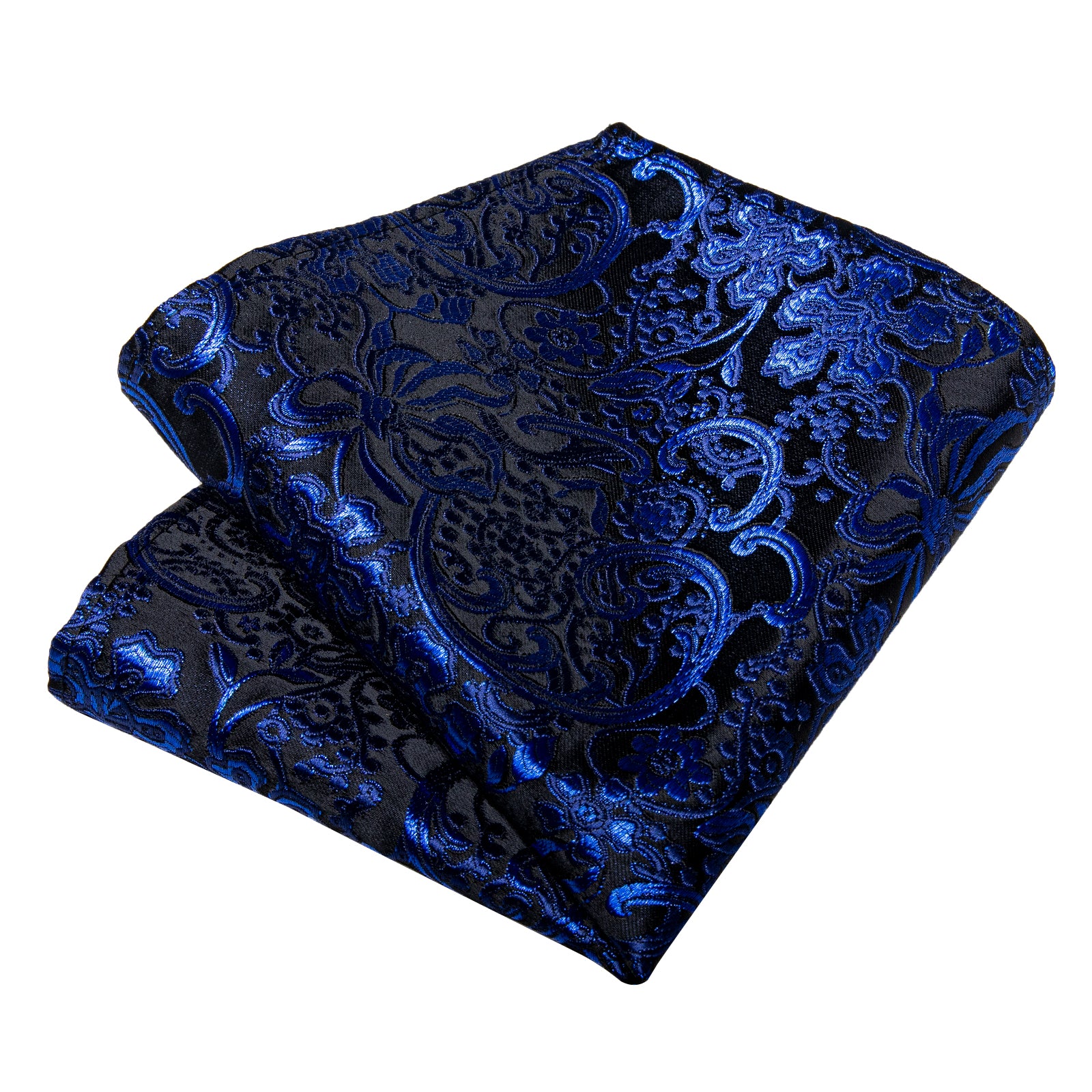Black Blue Floral Men's Tie Handkerchief Cufflinks Clip Set