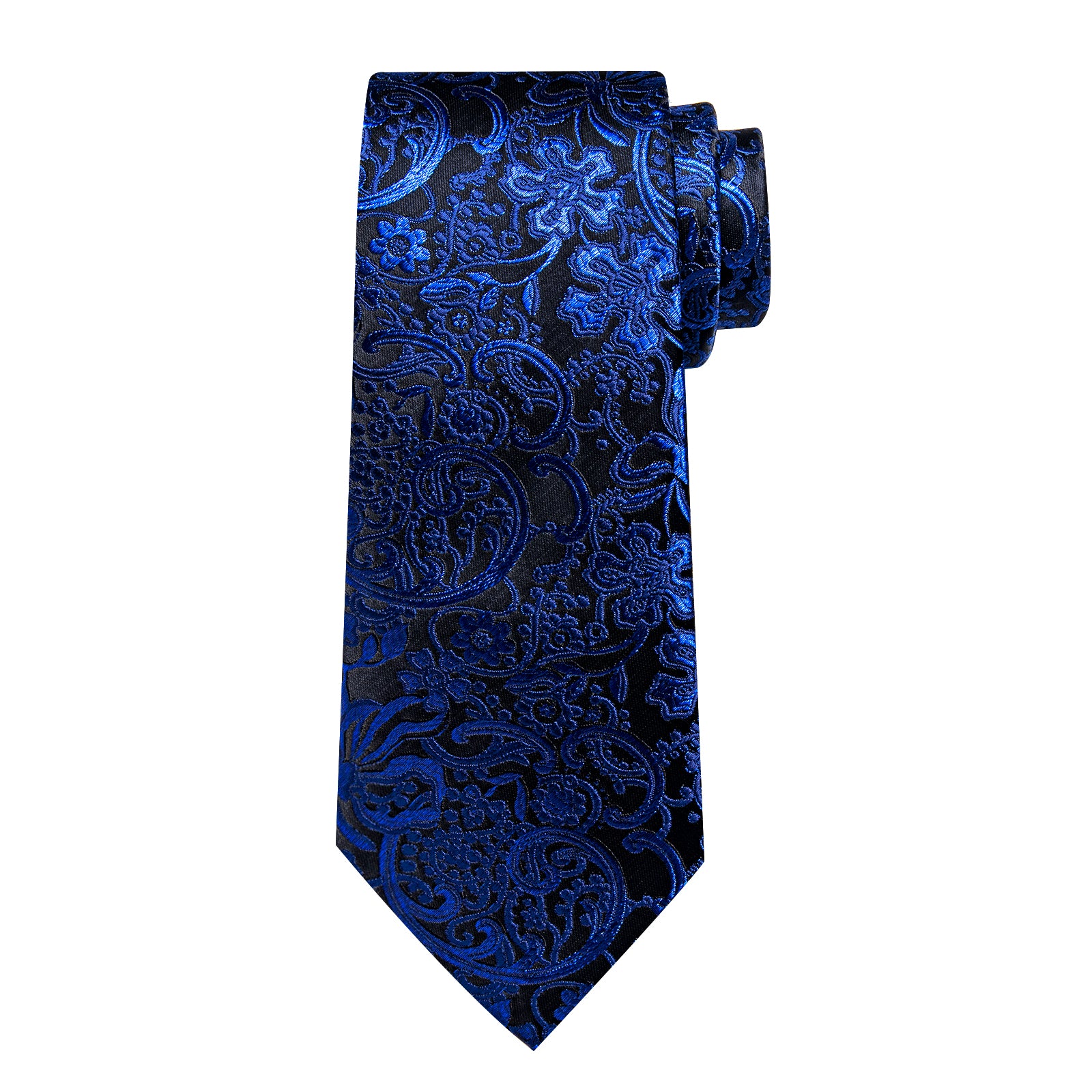 Black Blue Floral Men's Tie Handkerchief Cufflinks Clip Set