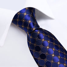 Blue Green Plaid Men's Tie Handkerchief Cufflinks Clip Set