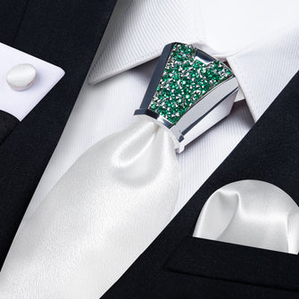 White Solid Dress Tie Handkerchief Cufflinks with necktie accessories ring set for business office
