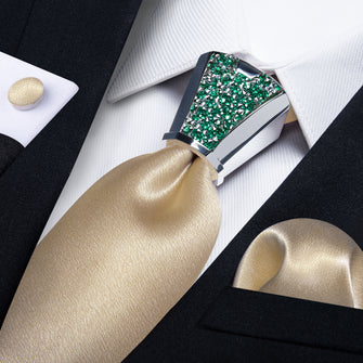  fashion wedding solid Champagne Gold Tie pocket square cufflinks set with tie accessory ring set