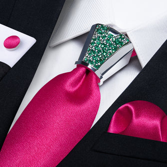 fashion wedding design Shining solid hot pink mens tie pocket square cufflinks set with tie accessory ring set