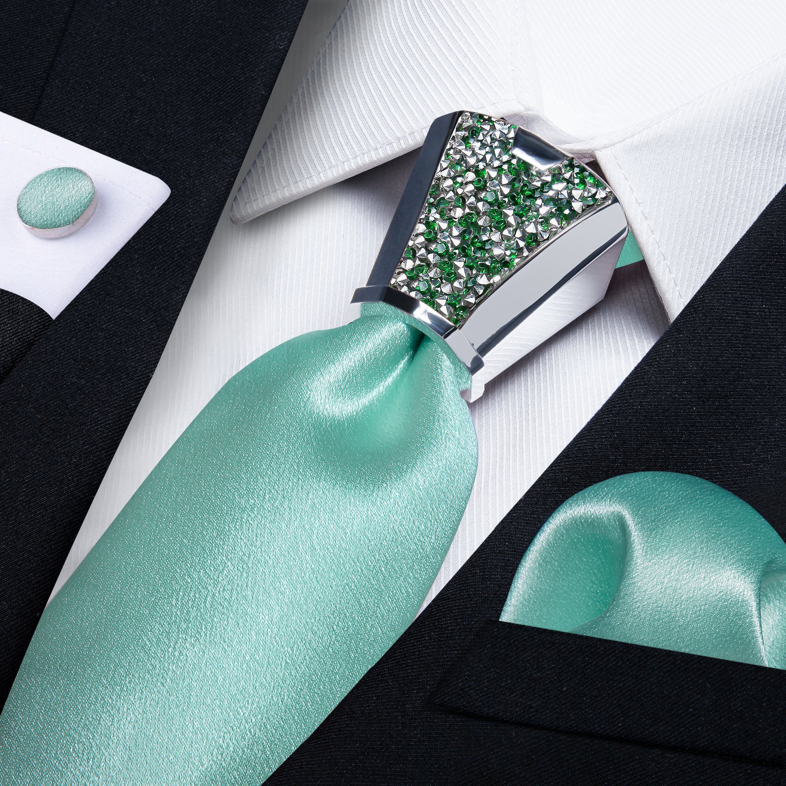silk mens Shining Solid Turquoise nice tie handkerchief cufflinks set with mens tie accessory ring set for wedding suit dress