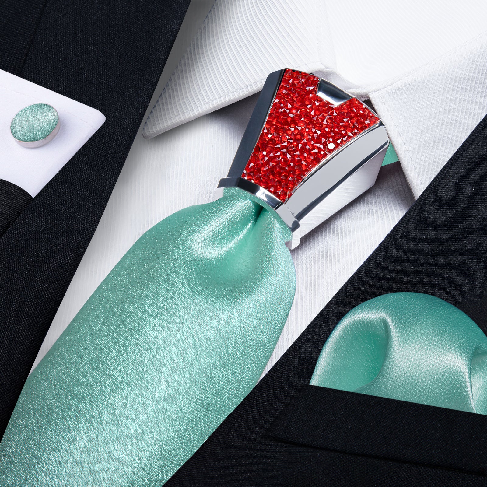 silk mens Shining Solid Turquoise nice tie handkerchief cufflinks set with mens tie accessory ring set for wedding suit dress