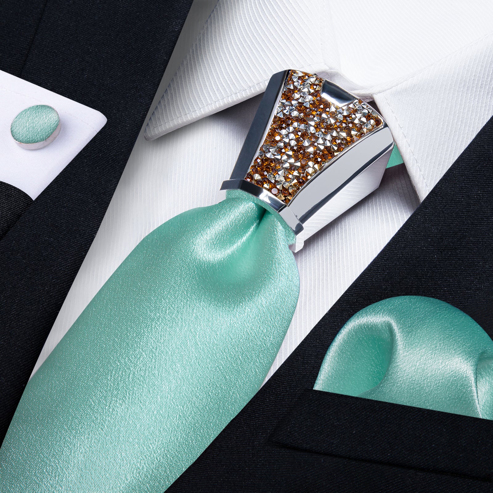 silk mens Shining Solid Turquoise nice tie handkerchief cufflinks set with mens tie accessory ring set for wedding suit dress
