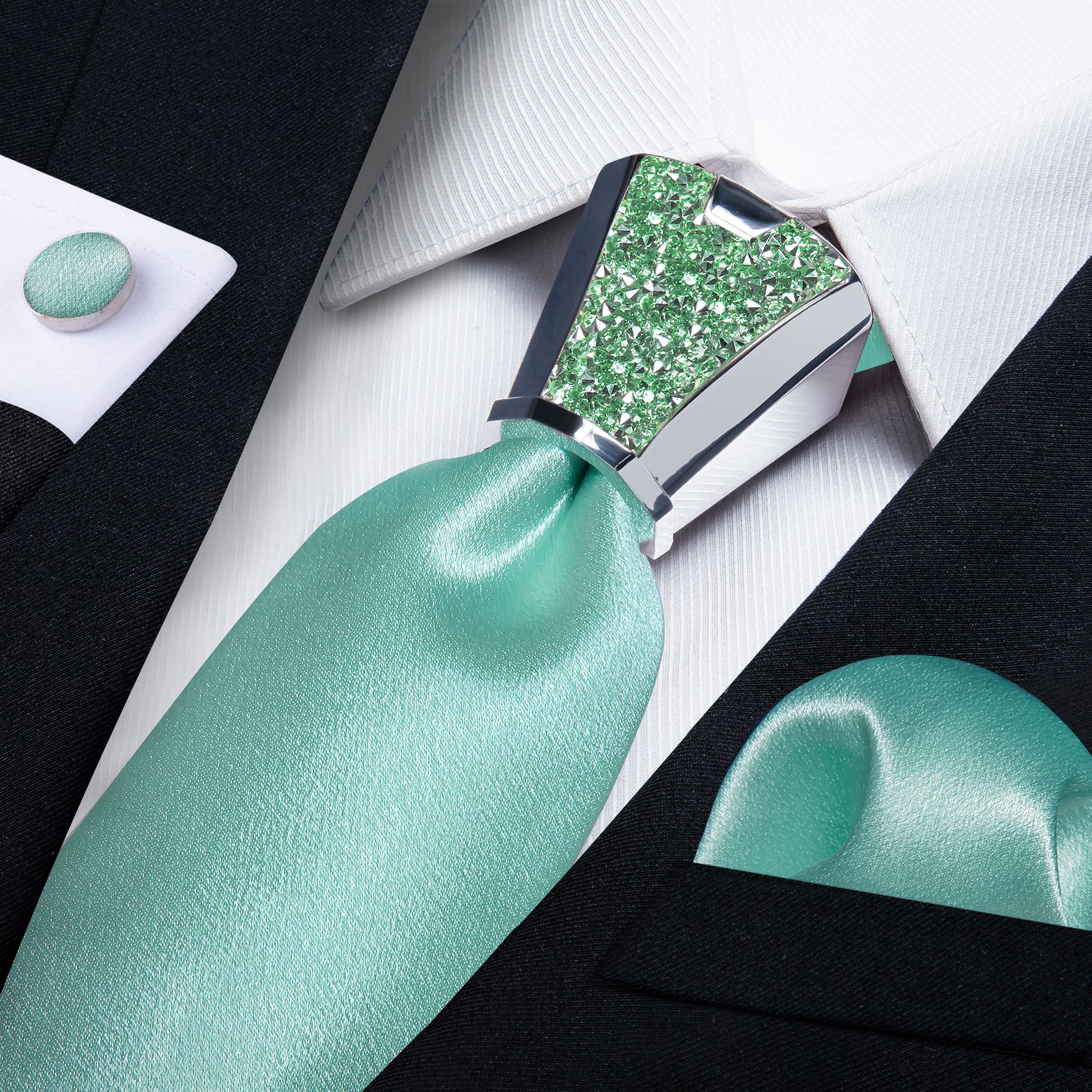 silk mens Shining Solid Turquoise nice tie handkerchief cufflinks set with mens tie accessory ring set for wedding suit dress