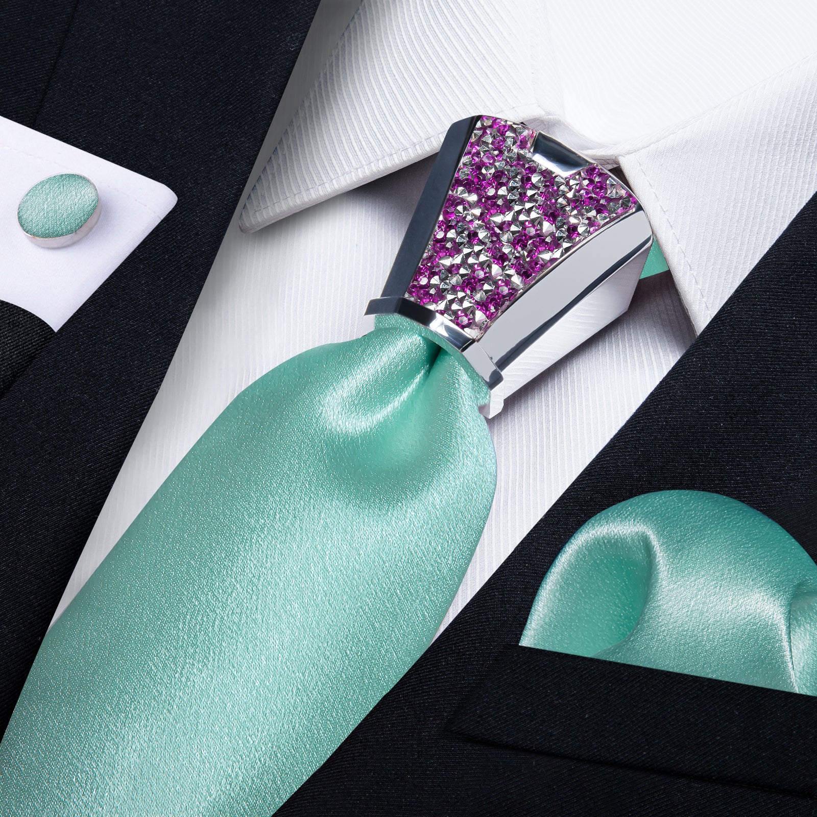silk mens Shining Solid Turquoise nice tie handkerchief cufflinks set with mens tie accessory ring set for wedding suit dress