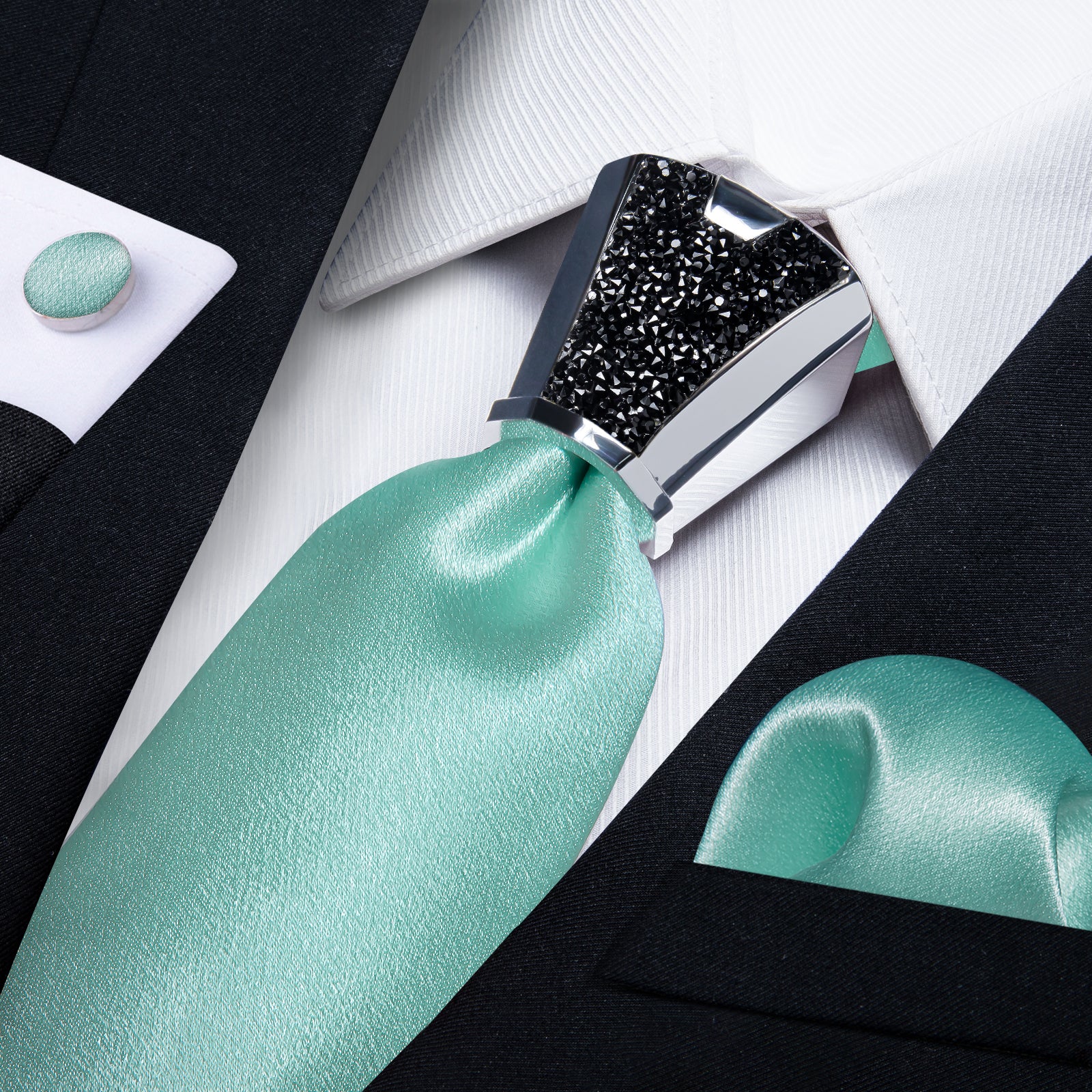 silk mens Shining Solid Turquoise nice tie handkerchief cufflinks set with mens tie accessory ring set for wedding suit dress
