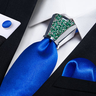 business office design tie silk mens Shining Cobalt Blue Tie pocket square cufflinks set with mens necktie accessory ring set