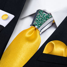 fashion yellow Shining Tangerine Yellow solid silk neckties pocket square cufflinks set with mens tie accessory ring set