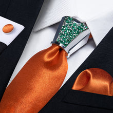 Solid Tie 4PC Set Shining Burnt Orange grooms tie handkerchief cufflinks set with tie accessory ring set for wedding