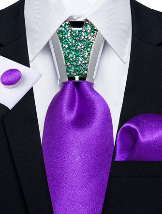Violet Purple Solid Necktie Pocket Square Cufflinks