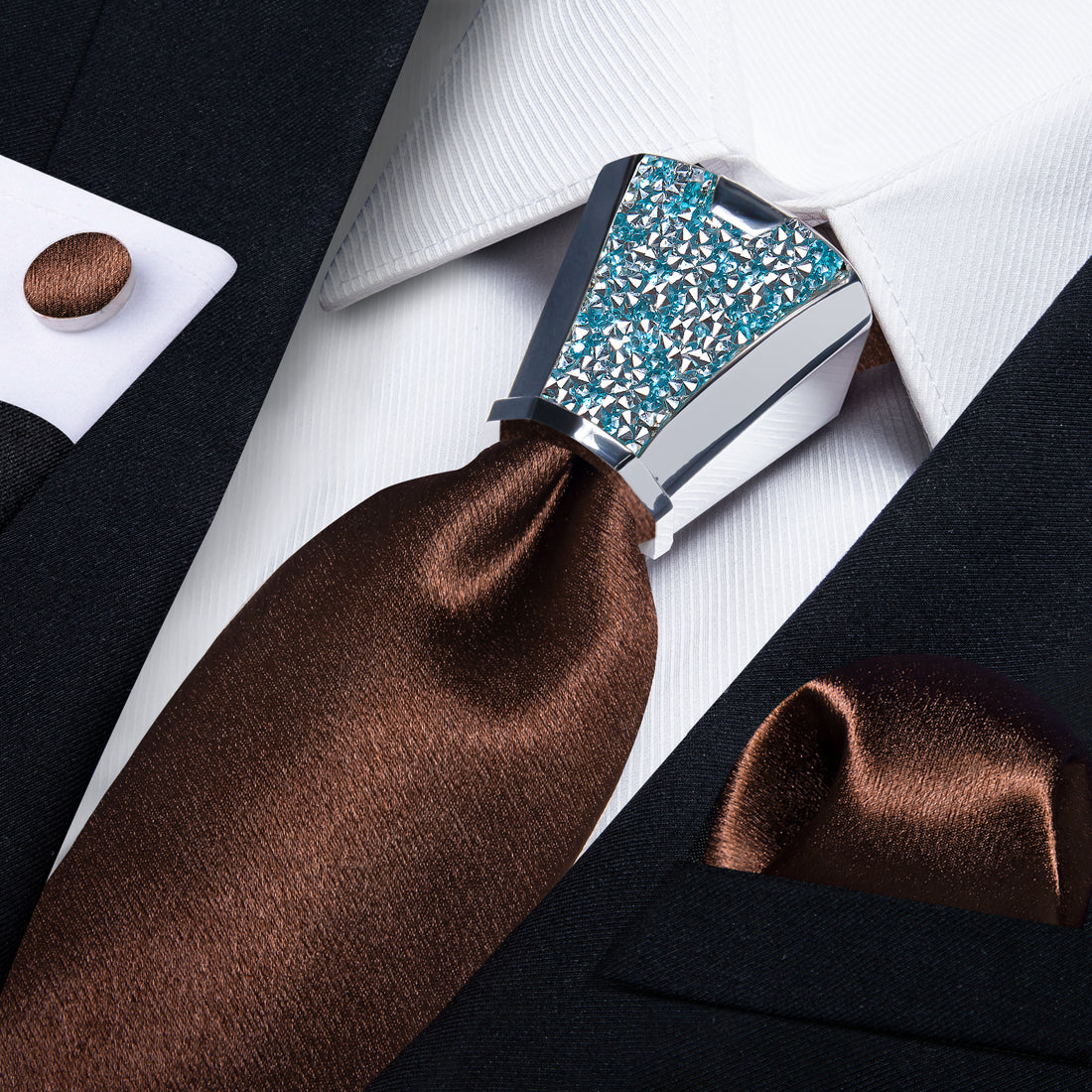 Solid Chocolate Brown normal tie length 150cm*8cm tie pocket square cufflinks set with necktie accessory ring set