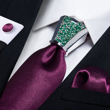 Shining Solid Boysenberry Purple ties for groomsmen with tie accessory ring set