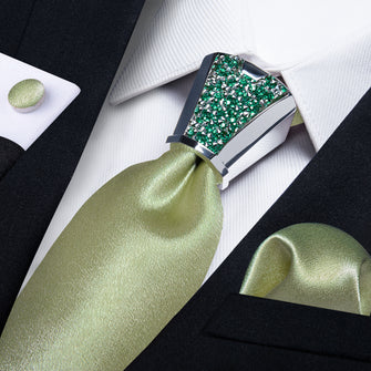 Shining solid sage green mens tie pocket square cufflinks set with tie accessory ring set for party