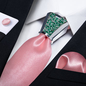 fashion pale pink tie Solid Shining Necktie handkerchief cufflinks set with tie accessory ring set for wedding