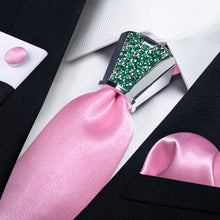Solid Shining Ballet Slipper Pink men tie set with mens accessory ring set for wedding