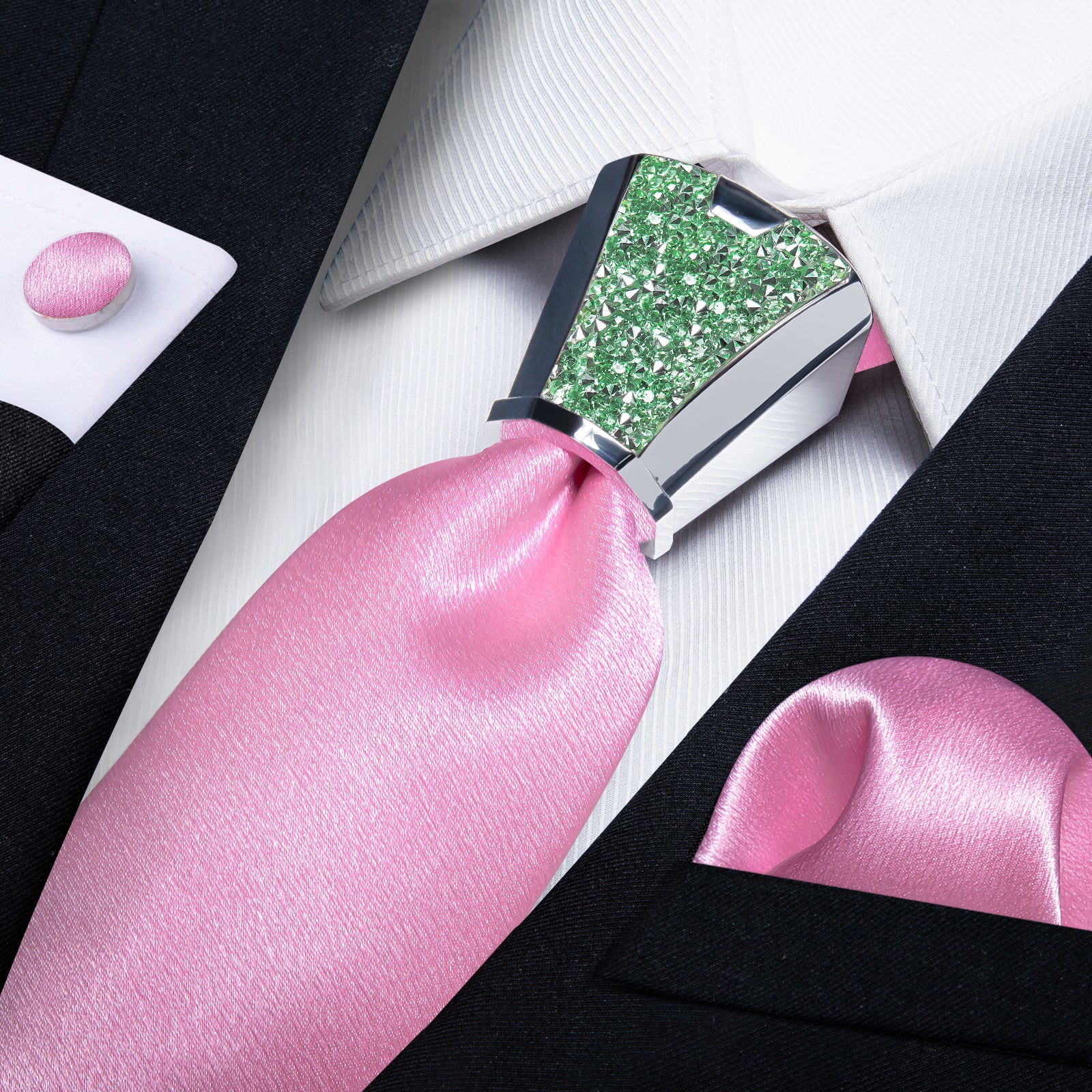 Solid Shining Ballet Slipper Pink men tie set with mens accessory ring set for wedding