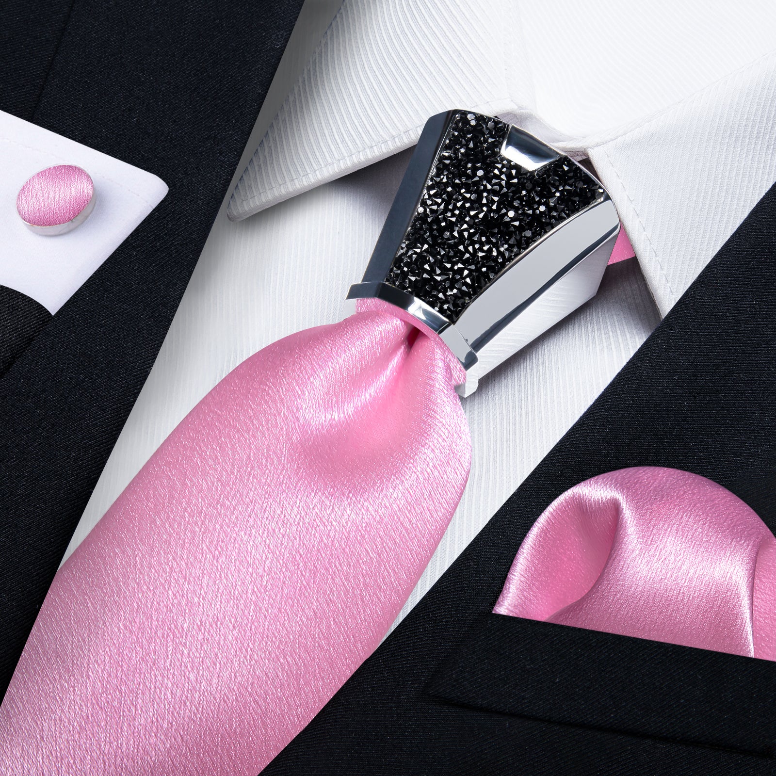 Solid Shining Ballet Slipper Pink men tie set with mens accessory ring set for wedding