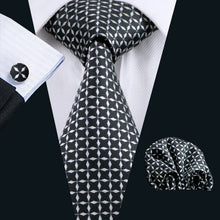 Black Plaid Tie Pocket Square Cufflinks Set