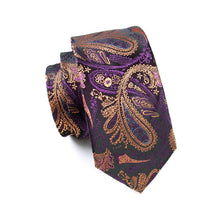 Purple Yellow Paisley Tie Pocket Square Cufflinks Set