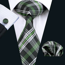 Green Black Plaid Tie Pocket Square Cufflinks Set