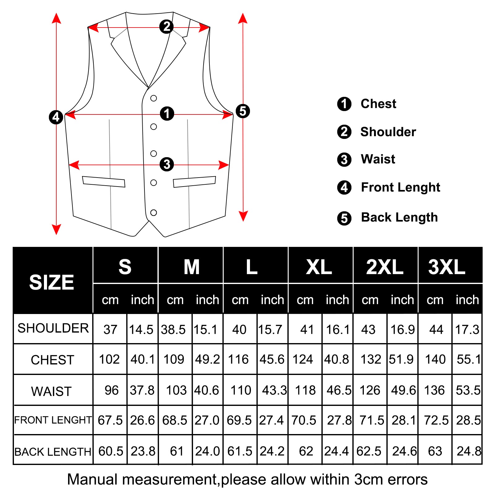 wine color suits vest size chart