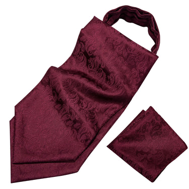Brown Red Paisley Silk Cravat Woven Ascot Tie Pocket Square Handkerchief Suit Set (1930065674282)