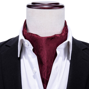 Brown Red Paisley Silk Cravat Woven Ascot Tie Pocket Square Handkerchief Suit Set (1930065674282)
