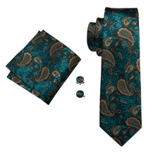 Teal Paisley Tie Handkerchief Cufflinks Set (4539110162513)