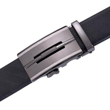 Classic Square Metal Automatic Buckle Black Leather Belt