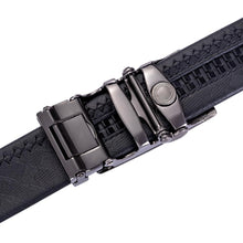 Classic Square Metal Automatic Buckle Black Leather Belt